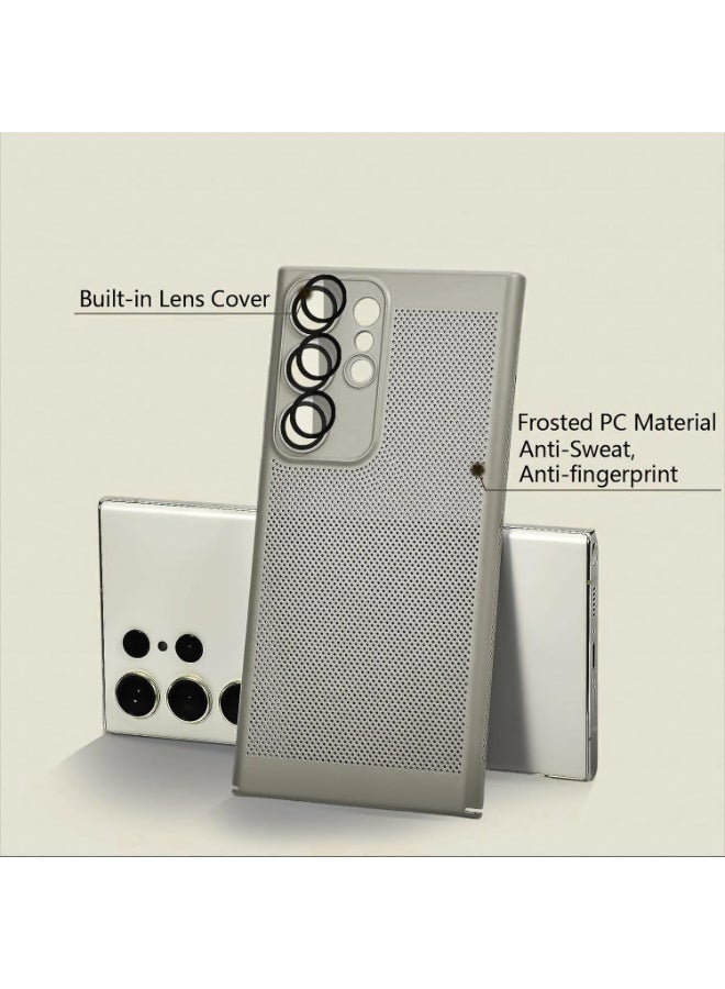 Heat Dissipation Case with Built in Camera Lens Protector Slim Fit Breathable Cooling Anti Fingerprint Hard PC Back Shockproof Cover For Samsung Galaxy S22 Ultra (Grey) - Image 5