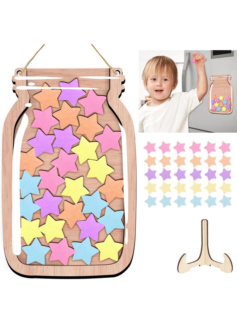 KOWVOWZ Reward Jar for Kids, Personalized Stars Reward Jar, Classroom Reward Jars, Children's Reward System Primary School Teacher Supplies Reward Glass with Wooden Holder and 30 Stars 14.5 x 21 - Image 1