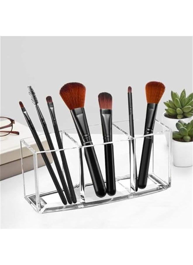 HOOKOR Acrylic Makeup Brush Organiser, Eyeliners Display Holder, Clear Cosmetic Storage with 3 Slots (Rectangular)  - Image 4