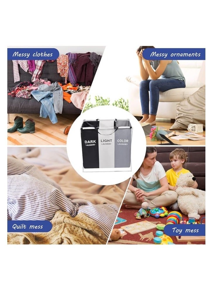 3-Section Laundry Basket Black/White/Grey - Image 4