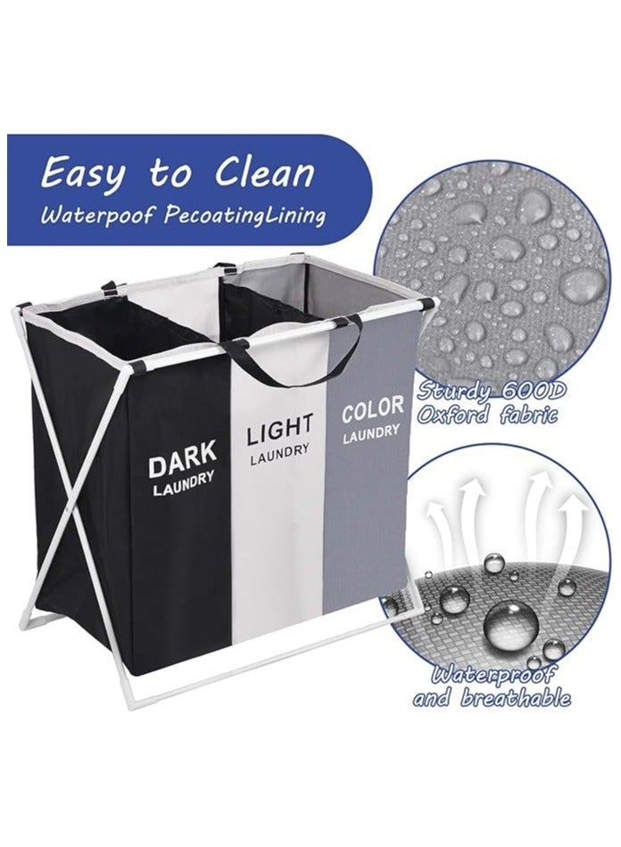 3-Section Laundry Basket Black/White/Grey - Image 5