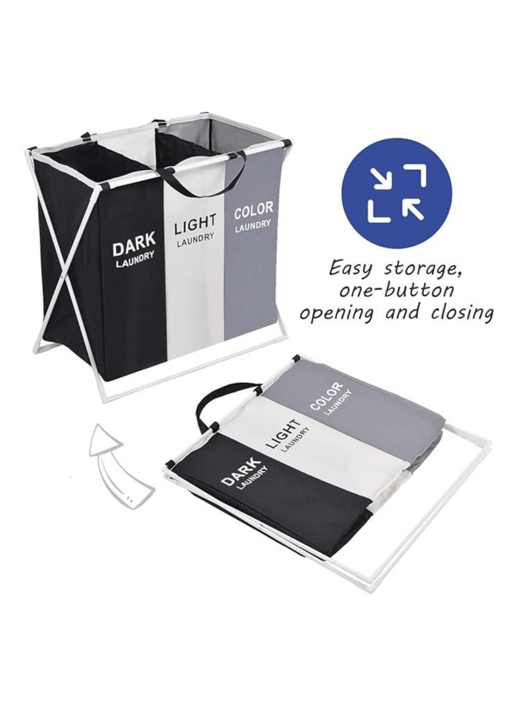 3-Section Laundry Basket Black/White/Grey - Image 3