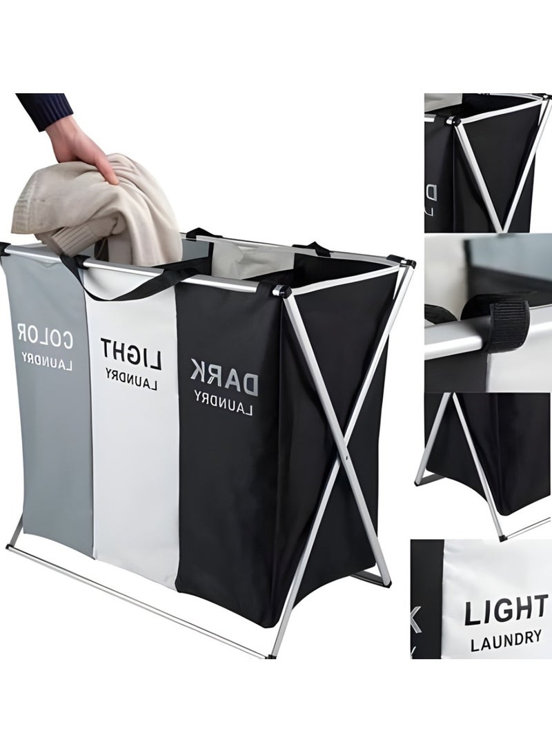 3-Section Laundry Basket Black/White/Grey - Image 1