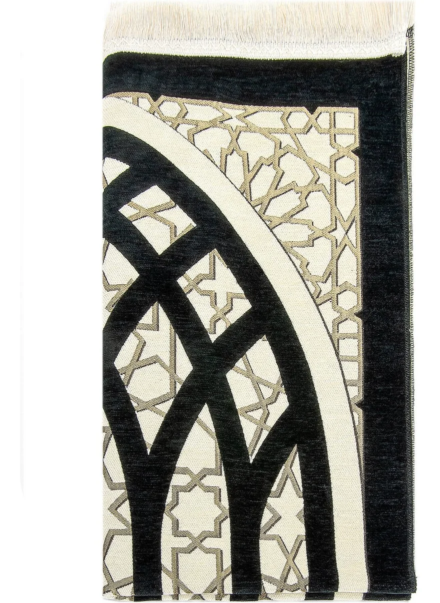 İhvan Online Star Patterned Chenille Prayer Rug - Black
