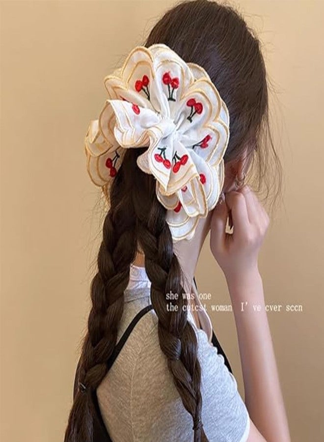 Melodio Embroidery Cherry Lace Scrunchies, Flower Shape Cloth Elastic Hair Bands, Exquisite Hair Tie - Image 3