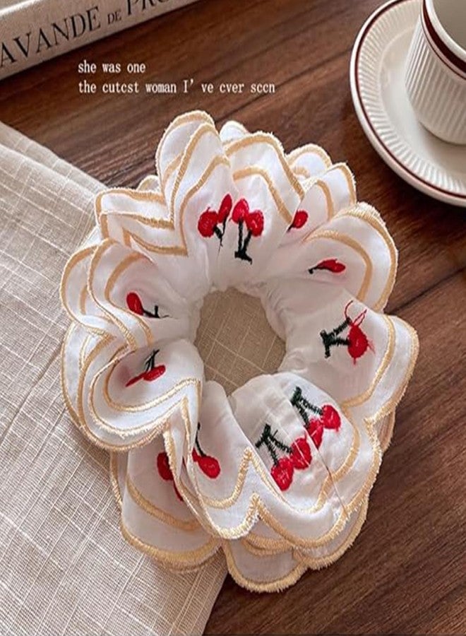 Melodio Embroidery Cherry Lace Scrunchies, Flower Shape Cloth Elastic Hair Bands, Exquisite Hair Tie - Image 4