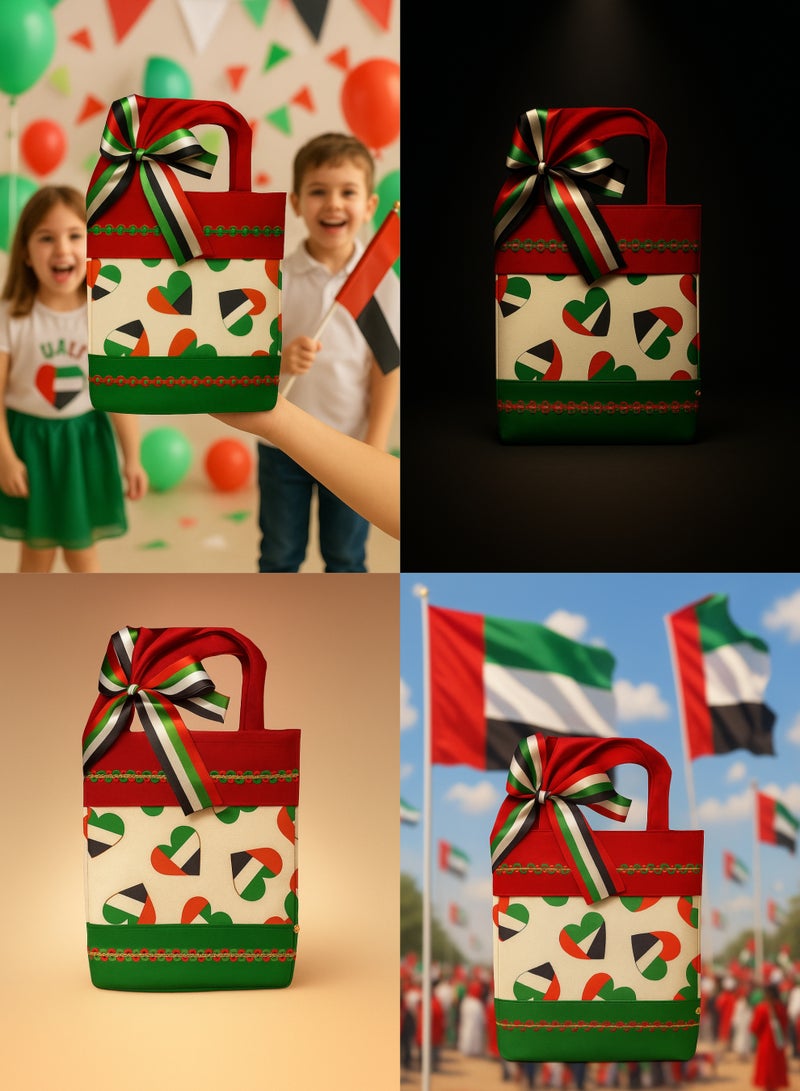 UAE National Day Gift Bags Set (10 Pcs) – Premium Fabric Bags with Ribbon Bow | Reusable Tote Gift Bags for National Day Celebrations, Events, and Parties | UAE Flag Color Design (Red, Green, White, Black) - Image 4