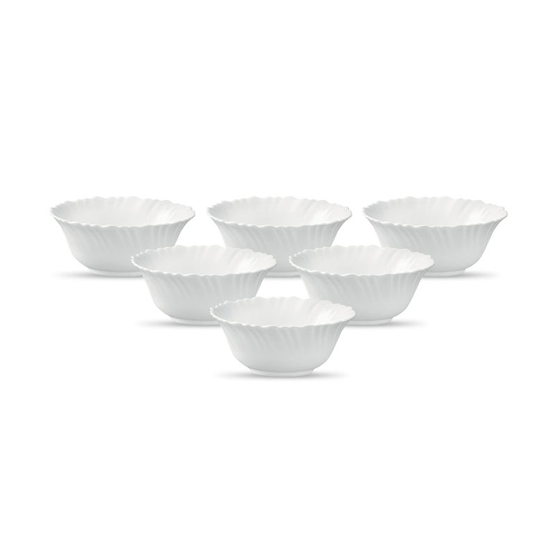 Diva From La Opala , Classique Collection, Opal Glass Vegetable Bowl Set 6 Pcs, Plain White, White, 200 MLs - Image 1