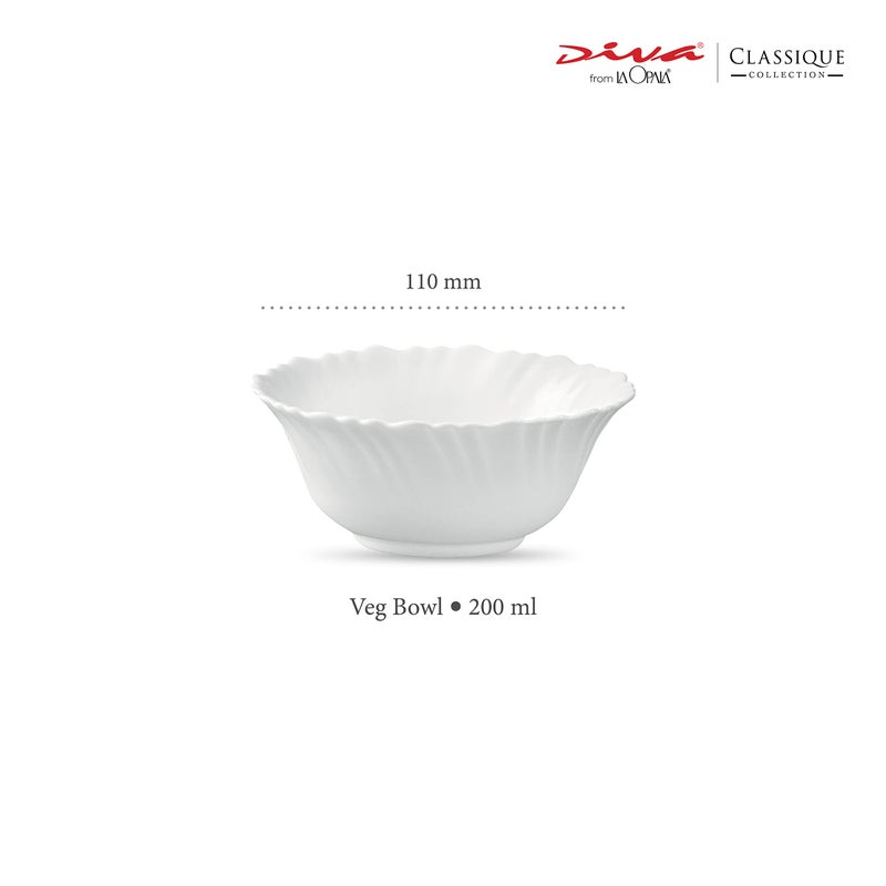 Diva From La Opala , Classique Collection, Opal Glass Vegetable Bowl Set 6 Pcs, Plain White, White, 200 MLs - Image 2