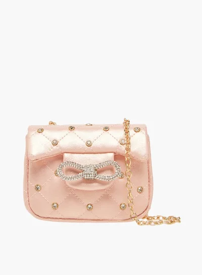 Little Missy Girls Embellished Crossbody Bag with Chain Strap and Button Closure