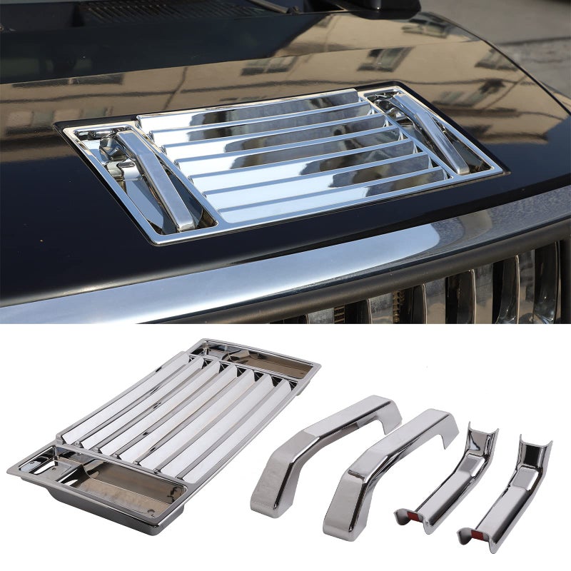 PIUGILH ABS Front Hood Deck Vent Panel Grille Hood Trim Cover Kit for Hummer H2 20032009 Accessories Hood Top Handle Trim Cover Kit Bright