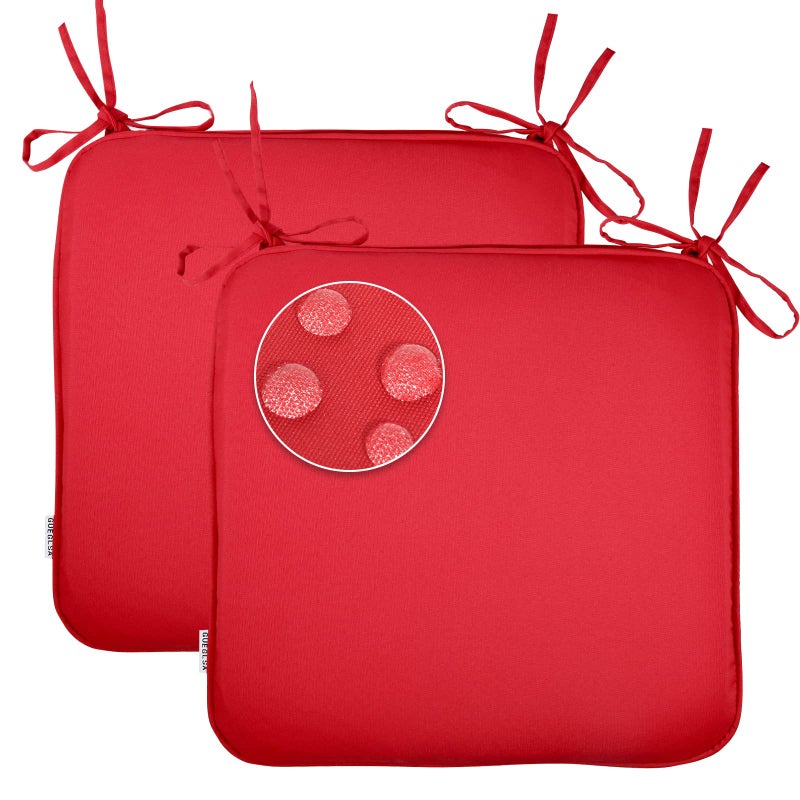 GUEGLSA Outdoor Indoor Waterproof Seat Cushions16x16 Inches Patio Chair Cushion with TiesMachine Washable Seat Pad for Home Garden Kitchen Dining Office ChairSet of 2 Red