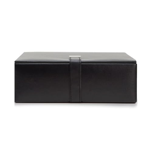 Wolf Designs WOLF Heritage Large Valet Case, Black - 13 Compartments + One Watch Roll - Faux Leather Exterior + Ultra-Suede Lining - Image 1