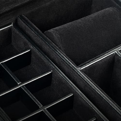 Wolf Designs WOLF Heritage Large Valet Case, Black - 13 Compartments + One Watch Roll - Faux Leather Exterior + Ultra-Suede Lining - Image 3