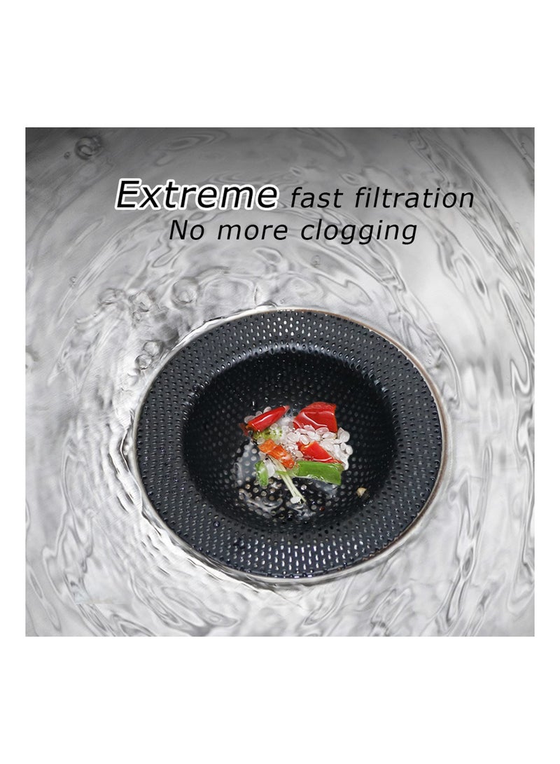 2 قطعة مصفاة مطبخ سوداء بحافة واسعة بقطر 4.5 بوصة مصفاة صرف ستانلس ستيل لمصارف الأحواض تسدّ مضخة المطبخ مقاومة للانسداد وخالية من الصدأ - Image 2
