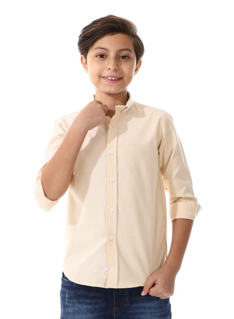 Turn Down Collar Boys Oxford Shirt_ Light Orange
