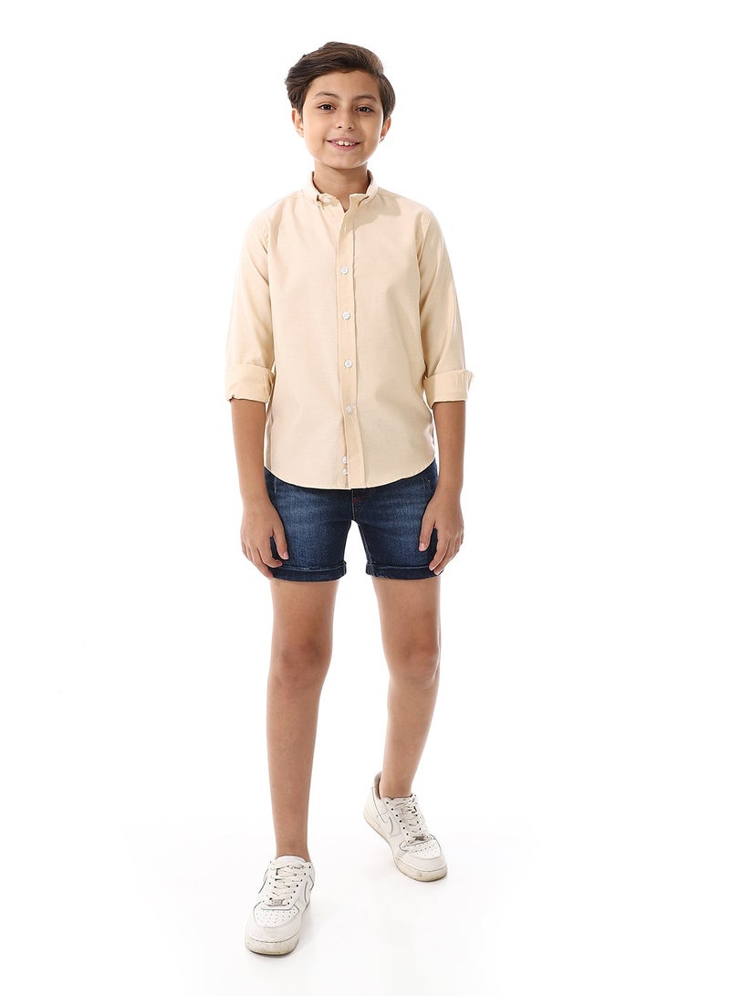 Turn Down Collar Boys Oxford Shirt_ Light Orange