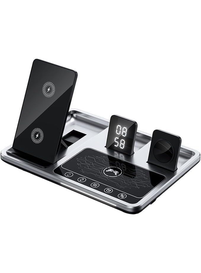R11 Multifunctional 4 in 1 Wireless Charger Folding Portable Charging Station with Digital Display White Light Time Function - Image 1