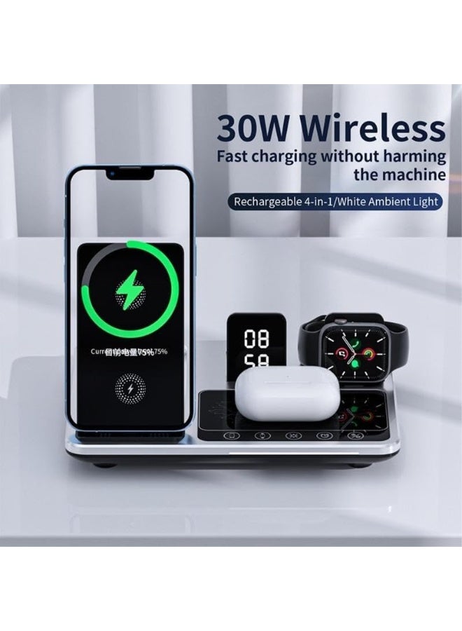 R11 Multifunctional 4 in 1 Wireless Charger Folding Portable Charging Station with Digital Display White Light Time Function - Image 5