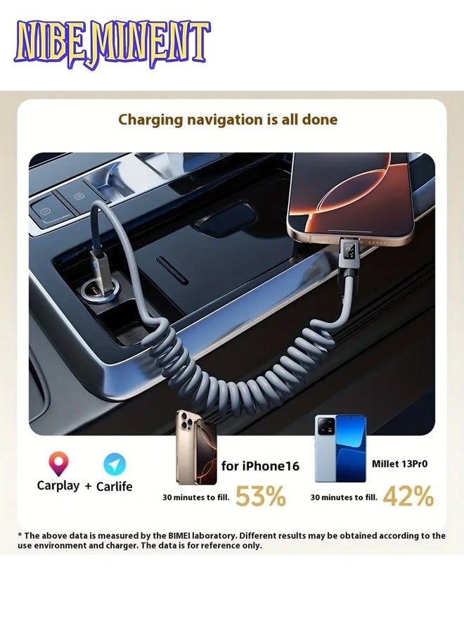 NIBEMINENT 240W 4-in-1 USB-C Charging Cable with Digital Display - Soft & Elastic Spring Wire, Fast Charging for iPhone, Xiaomi, Huawei & More - Multi-Port, High-Speed Data Transfer, Car Mountable, Car Charging Cable | Flexible Charging Cable | Durable Charging Cable（Gold） - Image 3