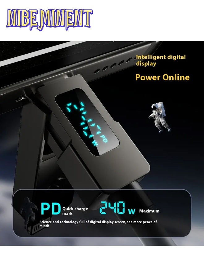 NIBEMINENT 240W 4-in-1 USB-C Charging Cable with Digital Display - Soft & Elastic Spring Wire, Fast Charging for iPhone, Xiaomi, Huawei & More - Multi-Port, High-Speed Data Transfer, Car Mountable, Car Charging Cable | Flexible Charging Cable | Durable Charging Cable（Gold） - Image 4