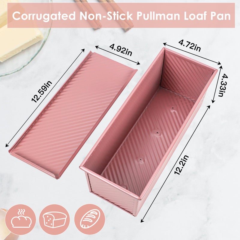 Spmarkt Premium Pink 13-inch Pullman Loaf Pan with Lid - Perfect for Baking Professional-Grade Sandwich Bread, PFOA & PTFE Free, Healthy & Stylish Non-Stick Bread Loaf Pan for Homemade Bread - Image 4