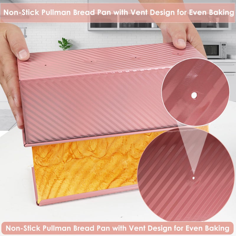 Spmarkt Premium Pink 13-inch Pullman Loaf Pan with Lid - Perfect for Baking Professional-Grade Sandwich Bread, PFOA & PTFE Free, Healthy & Stylish Non-Stick Bread Loaf Pan for Homemade Bread - Image 2