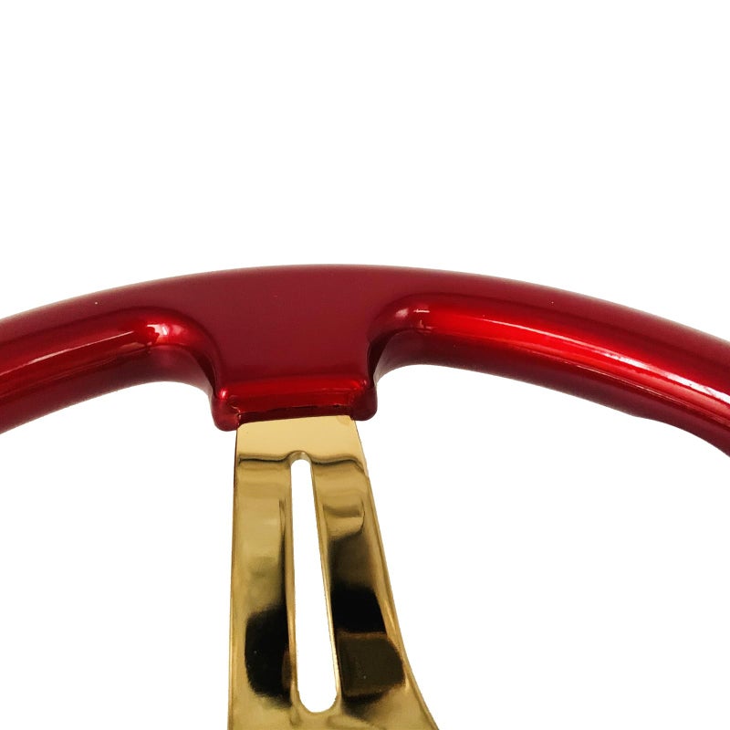 YEHICY Universal Red Wood Grain Steering Wheel Gold Spoke 14"(350mm) Classic Vintage Racing Steering Wheel with Horn Button - Image 5