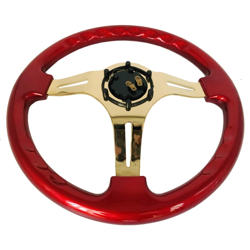 YEHICY Universal Red Wood Grain Steering Wheel Gold Spoke 14"(350mm) Classic Vintage Racing Steering Wheel with Horn Button - Image 4