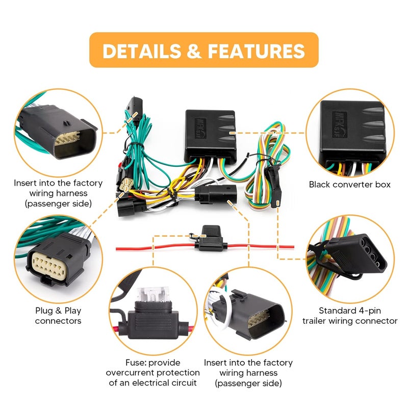 WeiSen Custom 4-Pin Trailer Wiring Harness for Jeep Wrangler JL/JLU Gladiator 2018-2025 - Image 2