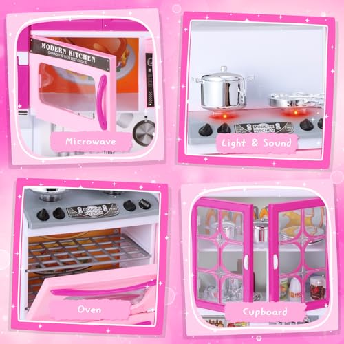 Mastom Kitchen Playset for Girls Play Kitchen Toys for Dolls with Realistic Lights Sounds 56PCS Kids Pretend Play Kitchen Toy Accessories Gifts for Toddlers Girls 3 4 5 6 Year Old - Image 5