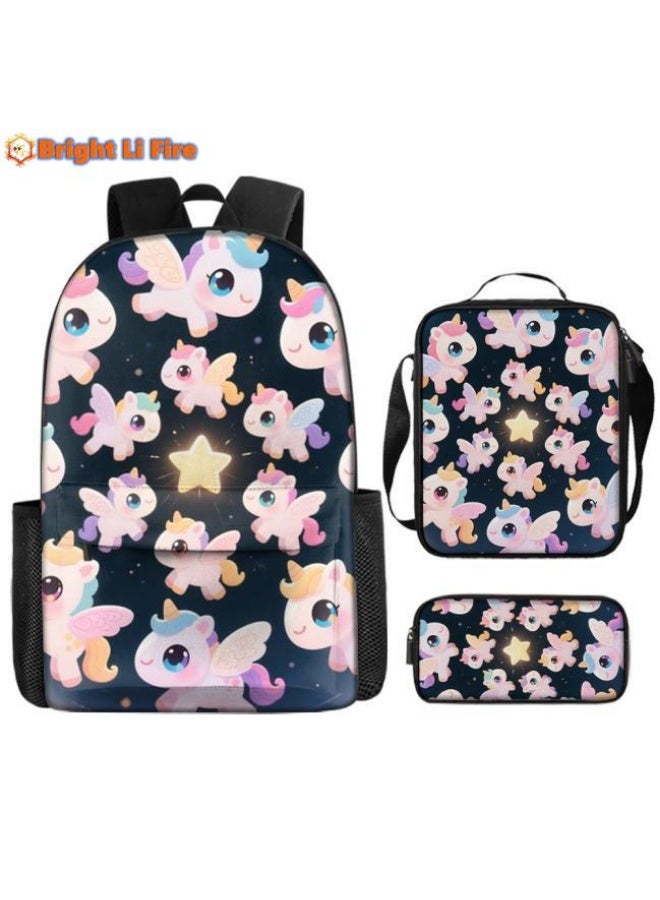Bright Li Fire Bright Li Fire's new cute cartoon print, three-piece practical bag combination (students, children, friends outings, mountain climbing, etc. are available) - 107  - Image 1