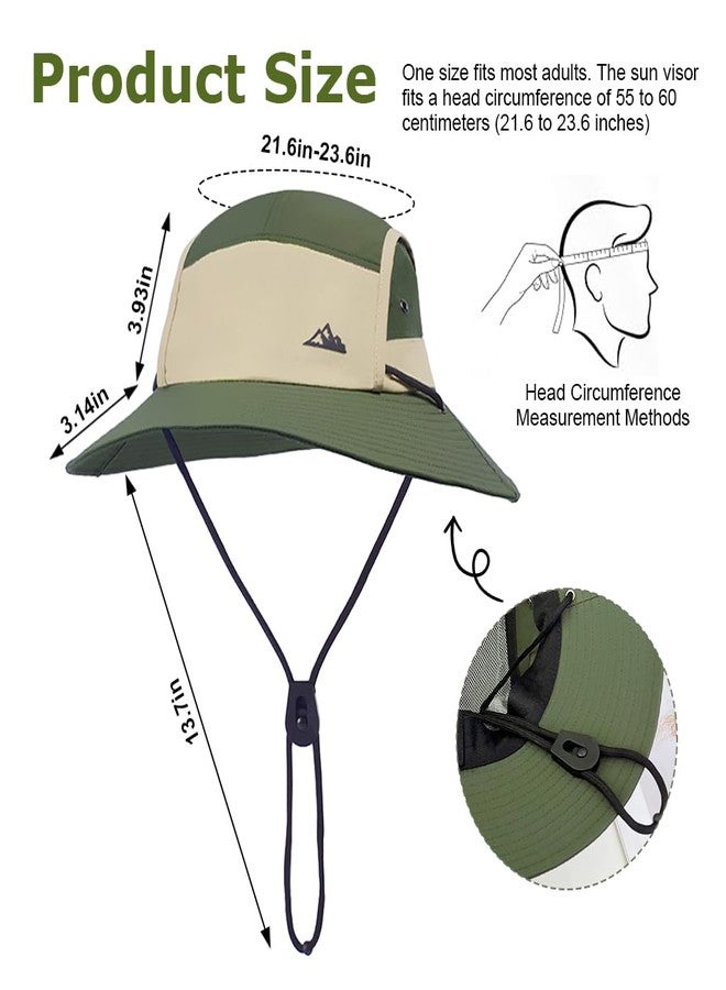 GUSTAVE® Unisex Fashion Hiking Hat UV Protection Wide Brim Sun Hat with Breathable Mesh Lightweight Quick-Dry Nylon Adjustable Chin Strap Packable Hat for Outdoor Travel Fishing Camping Green Beige - Image 2