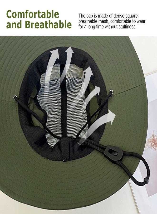 GUSTAVE® Unisex Fashion Hiking Hat UV Protection Wide Brim Sun Hat with Breathable Mesh Lightweight Quick-Dry Nylon Adjustable Chin Strap Packable Hat for Outdoor Travel Fishing Camping Green Beige - Image 5