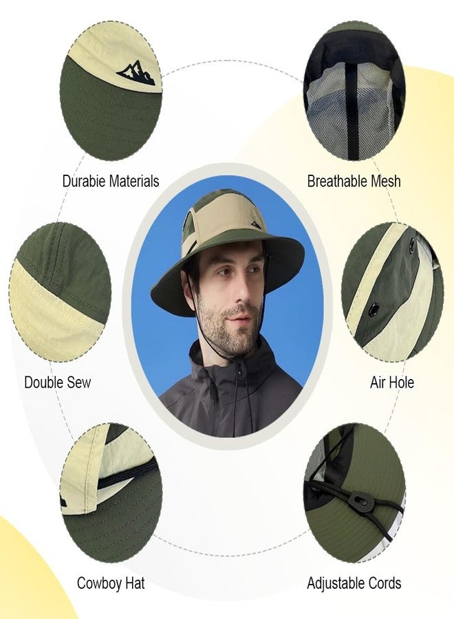 GUSTAVE® Unisex Fashion Hiking Hat UV Protection Wide Brim Sun Hat with Breathable Mesh Lightweight Quick-Dry Nylon Adjustable Chin Strap Packable Hat for Outdoor Travel Fishing Camping Green Beige - Image 3