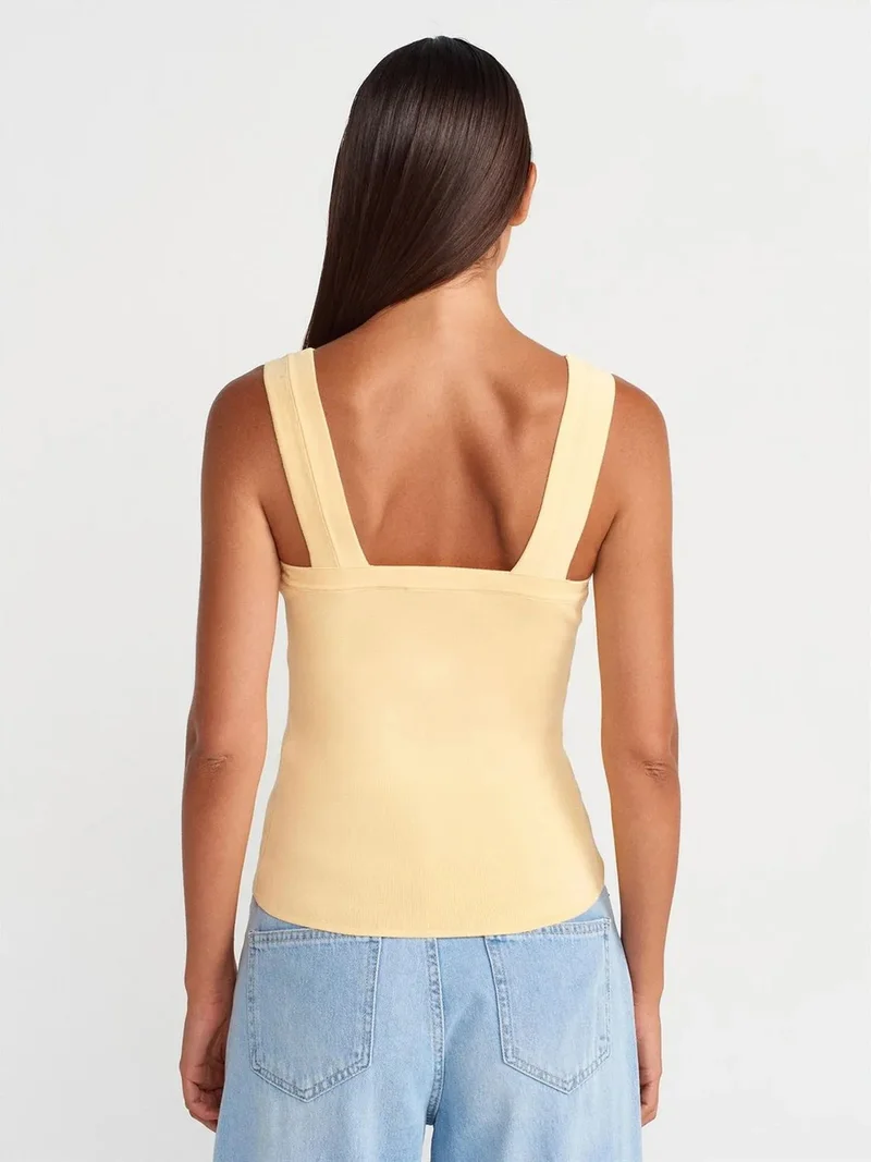 ديلفين Dilvin Sleeveless Ribbed Square-neck Blouse