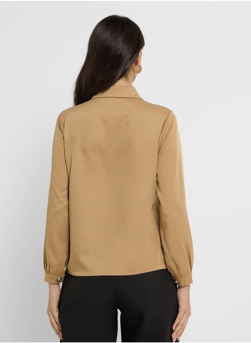 ELLA Keyhole Neck Button Down Shirt