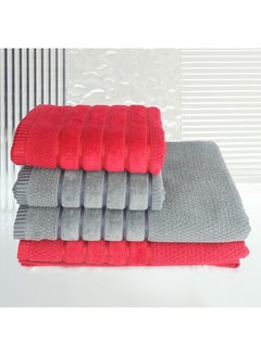 Towel 4 Piece Bathroom  Set SALERINO 525 GSM 100% Cotton Terry 2 Bath  70X140 cm & 2 Hand  50x90 cm Red & Grey Color Soft Feel Super Absorbent - pzsku/ZE5DC5969CA77BB164332Z/45/_/1697099393/c5458b5c-ad2f-492f-aec1-fe7ebbfaa759