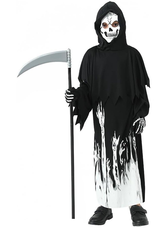 JCB CHIC زي الهالوين غريم ريبر، أزياء الهالوين المخيفة مع المنجل، رأس بقلنسوة للأطفال، فستان الحفلات التنكرية يتوهج في الظلام (S) - Image 3