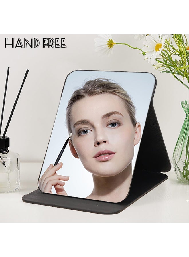Folding Tabletop Mirror with PU Leather, 25.5 * 18CM Portable Travel Mirror, Folding Mirror with Stand, Desktop Vanity Mirror for Office Desk, Travel, Camping - Image 4