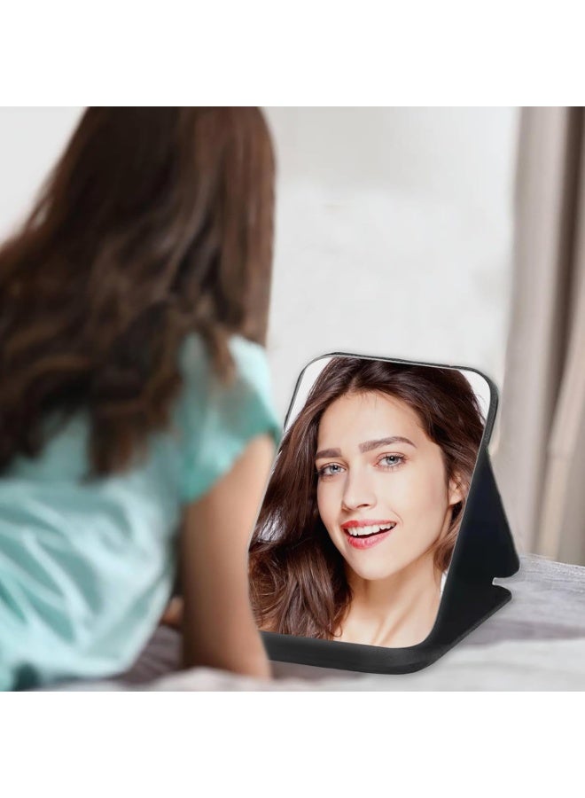 Folding Tabletop Mirror with PU Leather, 25.5 * 18CM Portable Travel Mirror, Folding Mirror with Stand, Desktop Vanity Mirror for Office Desk, Travel, Camping - Image 3