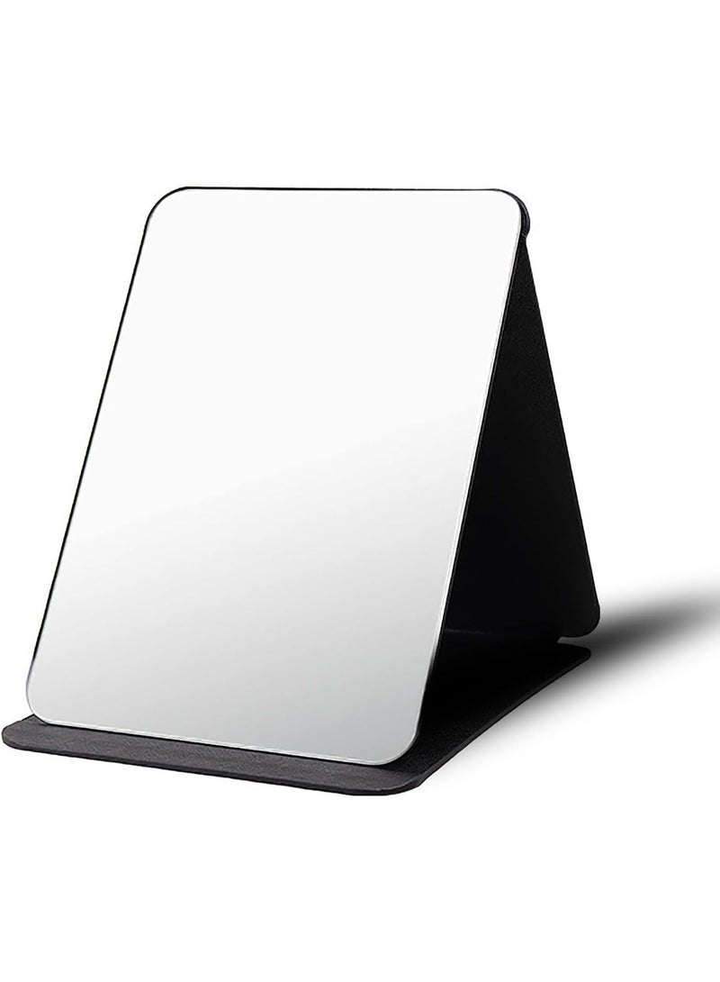 Folding Tabletop Mirror with PU Leather, 25.5 * 18CM Portable Travel Mirror, Folding Mirror with Stand, Desktop Vanity Mirror for Office Desk, Travel, Camping - Image 1