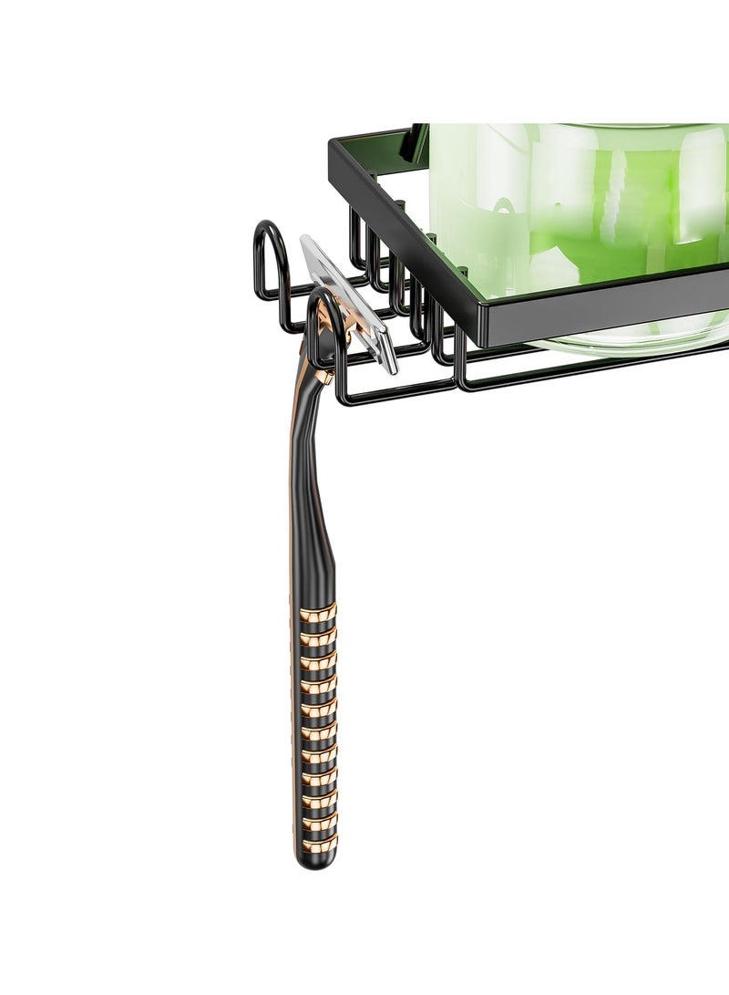 شو وو علبة دش معلقة فوق الباب، منظم دش من 3 طبقات معلق مع حامل الصابون، أرفف دش مقاومة للصدأ مع خطافات للحمام، بدون حفر، أسود - Image 3