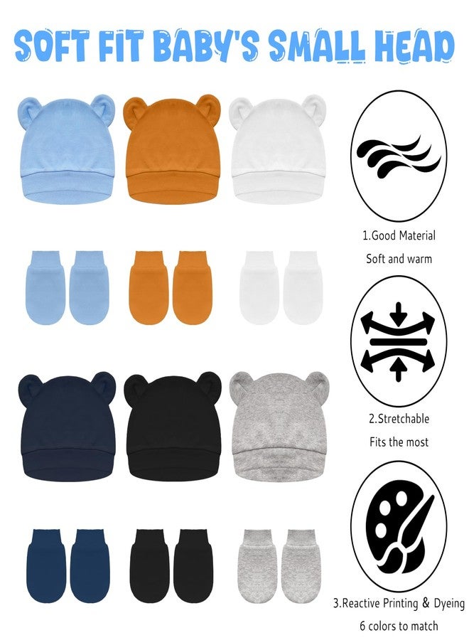 Sdfvsdg Newborn Baby Hats and Mittens Set Bear Ear Baby Beanie No Scratchs Gloves Newborn Hats Cotton Infant Caps Boys Girls - Image 4