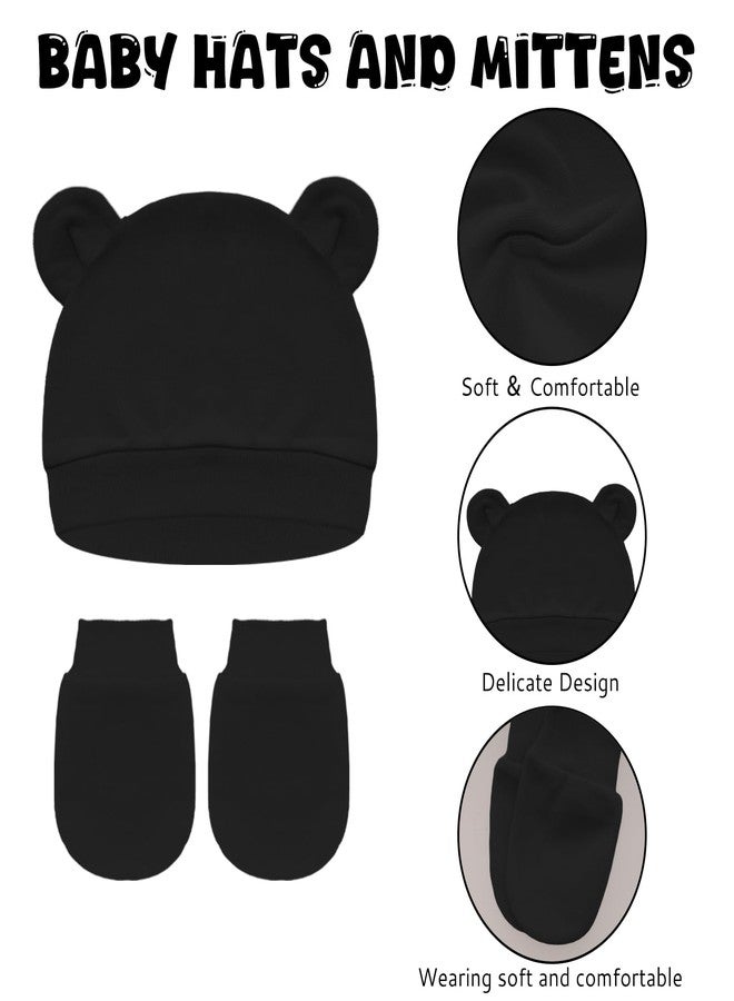 Sdfvsdg Newborn Baby Hats and Mittens Set Bear Ear Baby Beanie No Scratchs Gloves Newborn Hats Cotton Infant Caps Boys Girls - Image 3