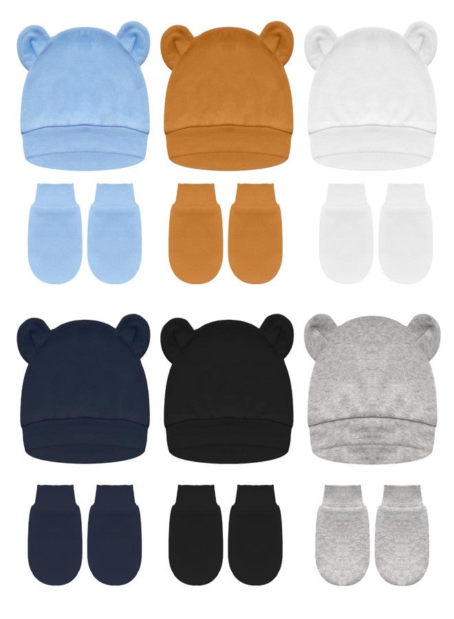 Sdfvsdg Newborn Baby Hats and Mittens Set Bear Ear Baby Beanie No Scratchs Gloves Newborn Hats Cotton Infant Caps Boys Girls - Image 1
