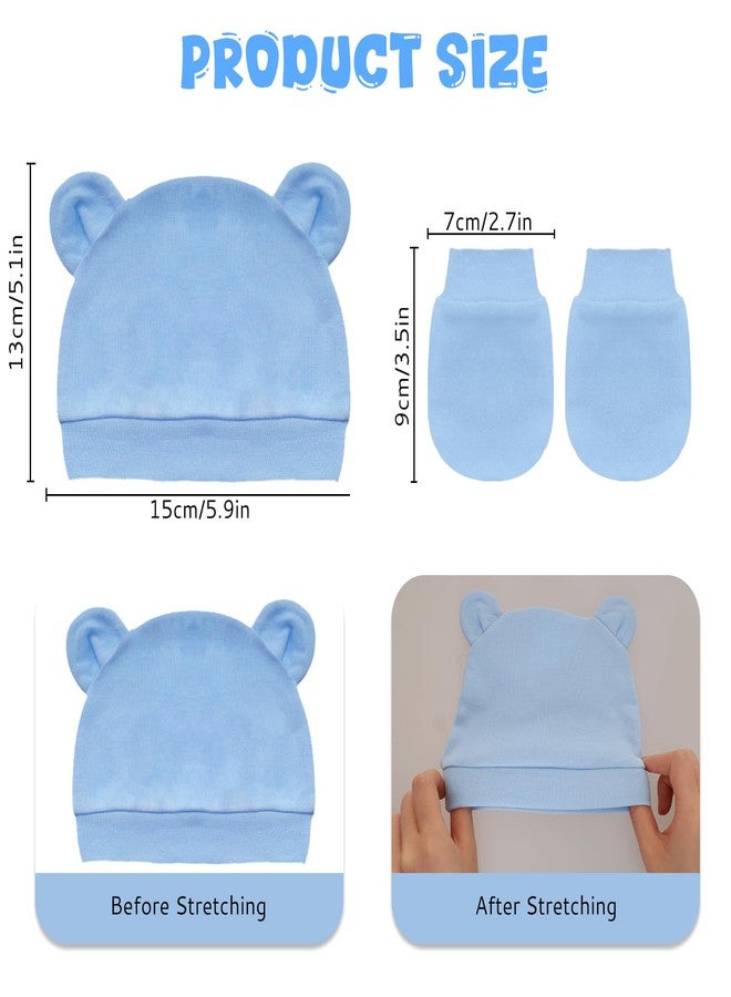 Sdfvsdg Newborn Baby Hats and Mittens Set Bear Ear Baby Beanie No Scratchs Gloves Newborn Hats Cotton Infant Caps Boys Girls - Image 2
