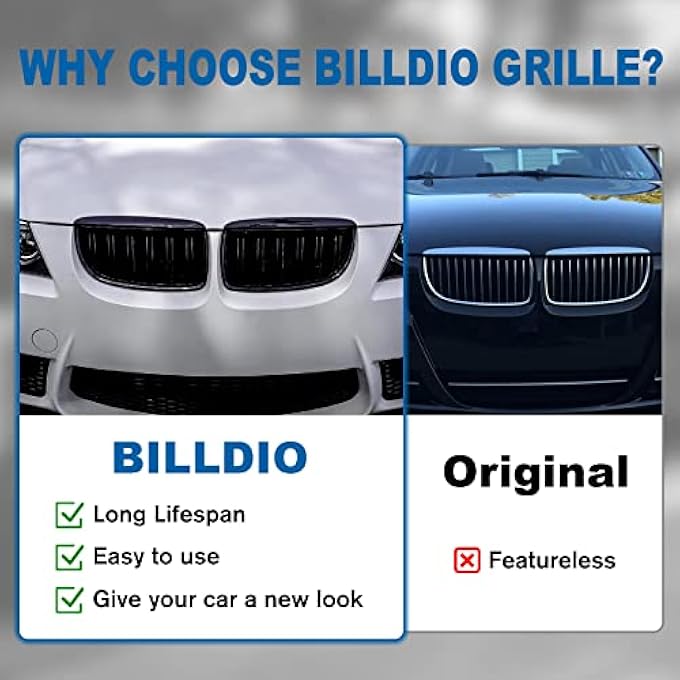 rayihni E90 Grille  Front Kidney Grille Double Slats Glossy Black Compatible With 20052008 Bmw 3 Series E90 320I 325I 325Xi 330I 323I 328I 328Xi 335I 335Xi3 Series E90 Black Kidney Grille - Image 5