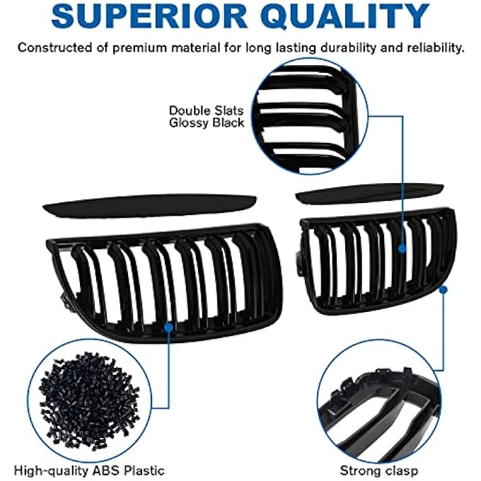 rayihni E90 Grille  Front Kidney Grille Double Slats Glossy Black Compatible With 20052008 Bmw 3 Series E90 320I 325I 325Xi 330I 323I 328I 328Xi 335I 335Xi3 Series E90 Black Kidney Grille - Image 3