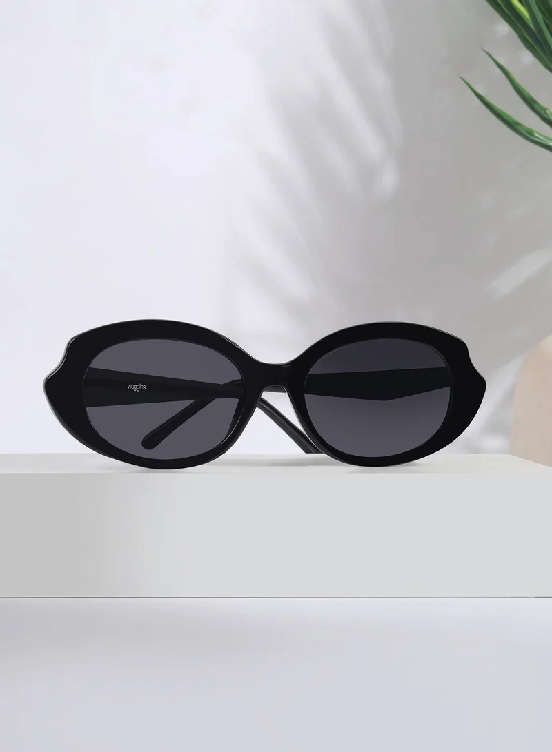 Woggles Designer Black Oval Sunglasses| Men &amp; Women| 100% Uv Protection